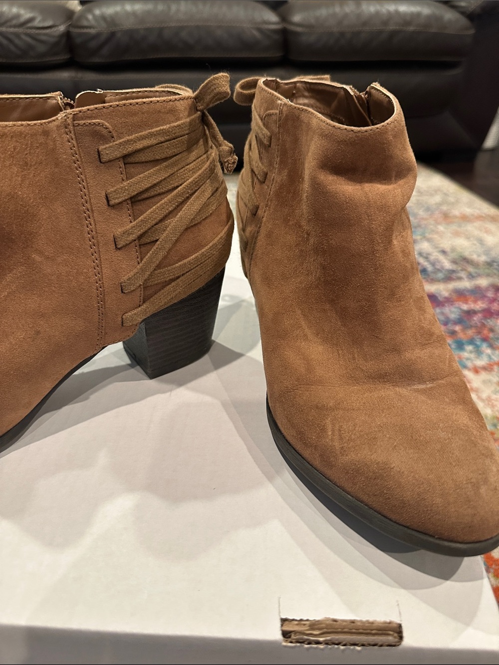 Indigo Women's Brown Suede Ankle Heeled Booties